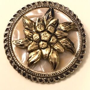 Gold and Silver Tone Floral Round Scarf Ring Clip and Shell.